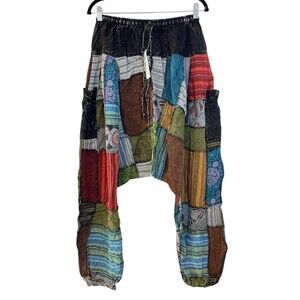 Y2k Boho Patchwork Harem Pants 29” Hippie Drop Crotch Summer Festival Gypsy
